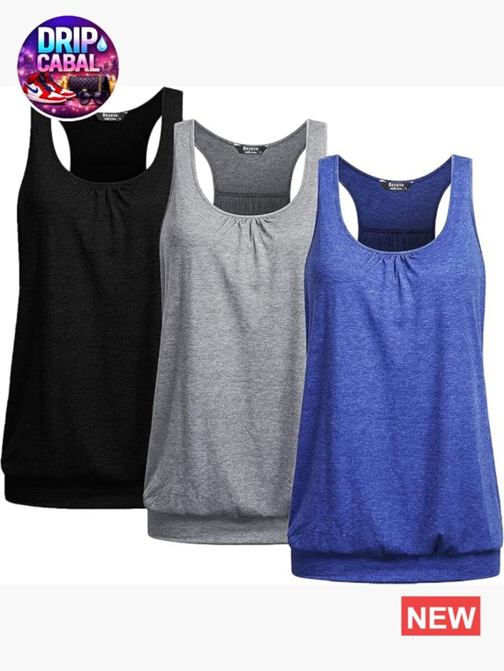 3 Pack Banded Bottom Workout Tank Tops for Women Plus Size Racerback Athletic